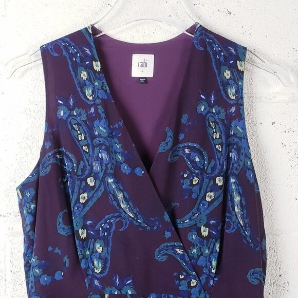 Cabi Women's Size 4 Style 3461 Treasure Paisley V Neck Midi Dress Purple - Picture 4 of 9